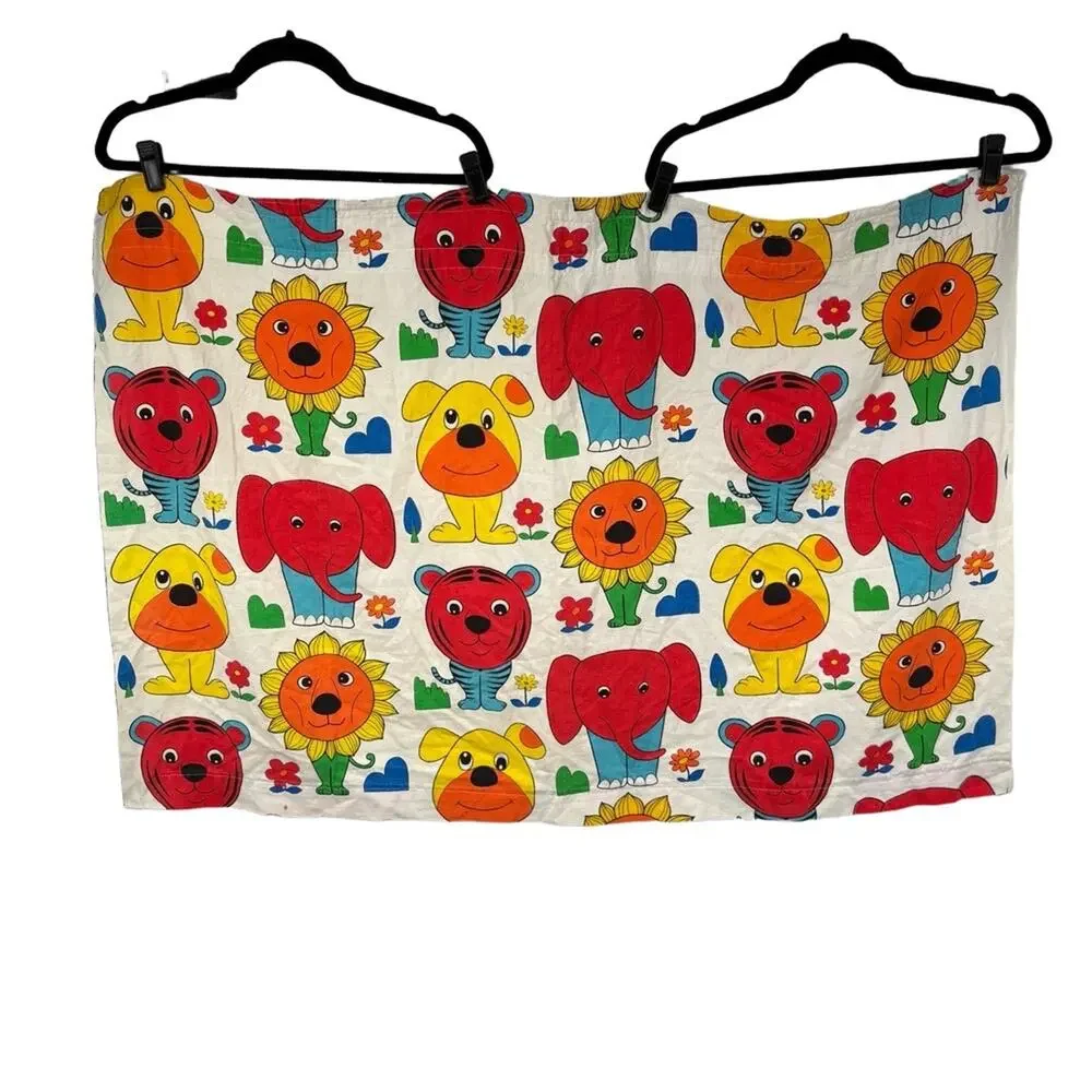Fabric Panel Curtains 3 Animal Print Vintage Nursery Cartoon Animals Whimsical 4